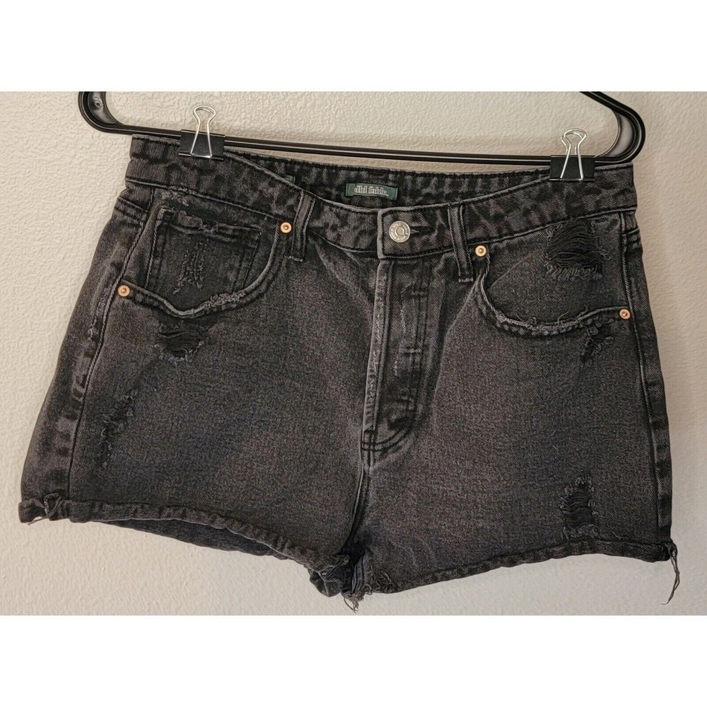 Black Distressed Denim Shorts High Waist‎ Raw Hem Grunge Y2K Streetwear Small
